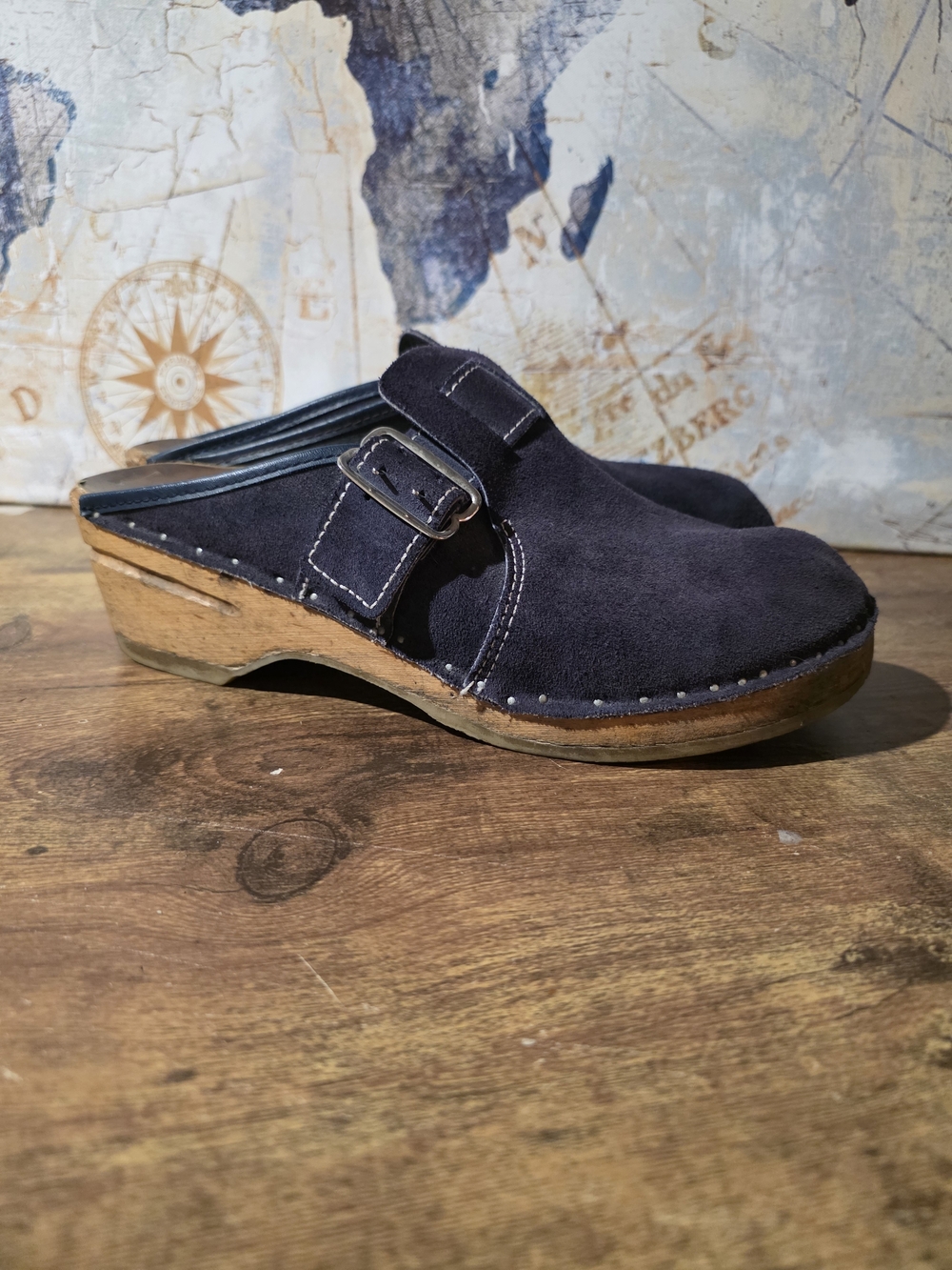 Women's Purple Suede Slip-On Clog with Buckle - Picture 6 of 12